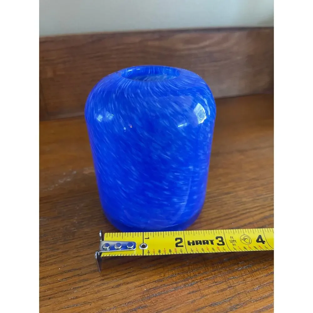 Art Glass Cobalt Blue & White Swirl Small Vase 4